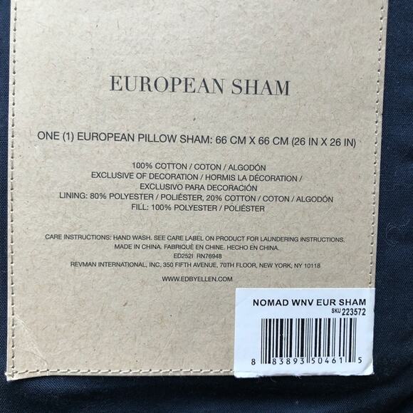 Ellen Degeneres ED Navy Blue Cotton European Style Bedding Single Pillow Sham - Picture 4 of 5